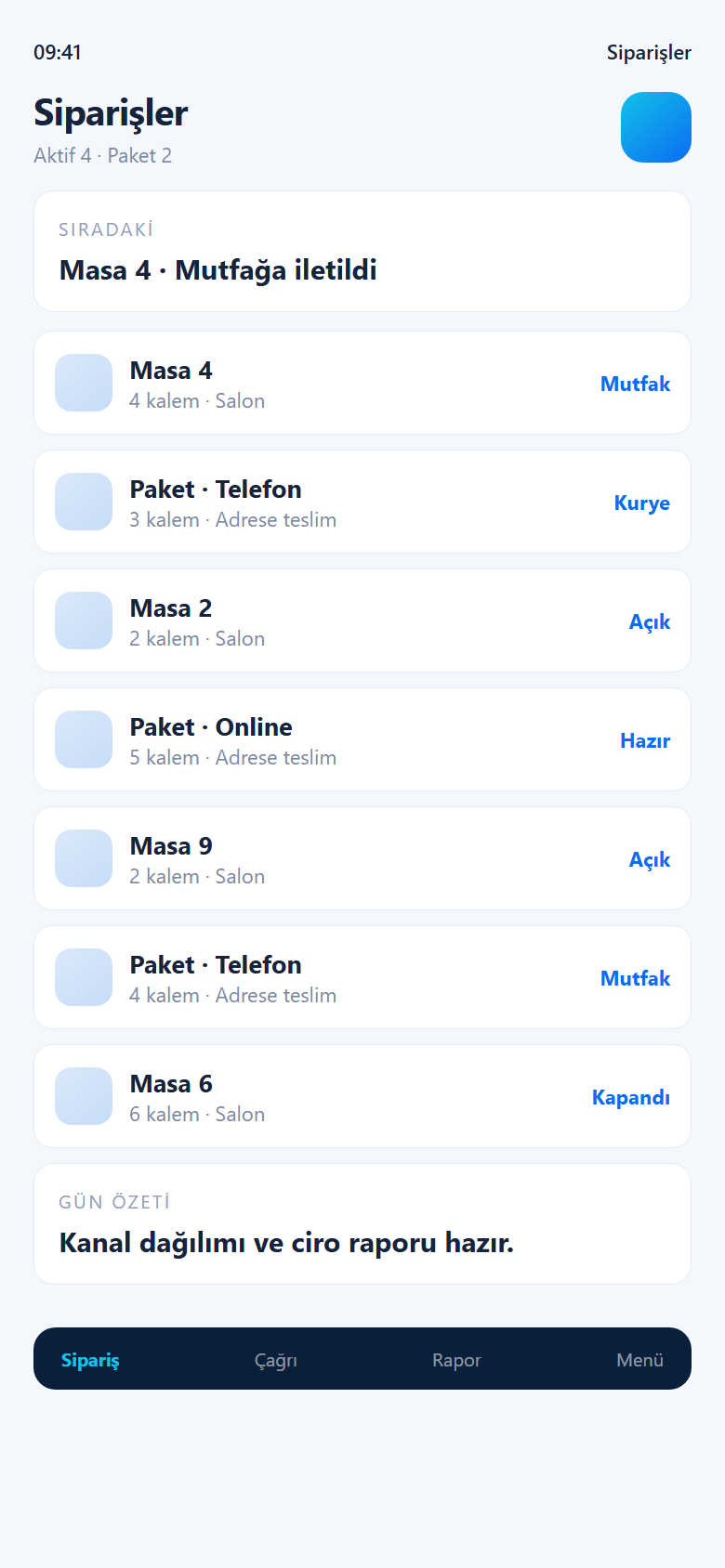 Nextvira mobil sipariş uygulaması ekranı